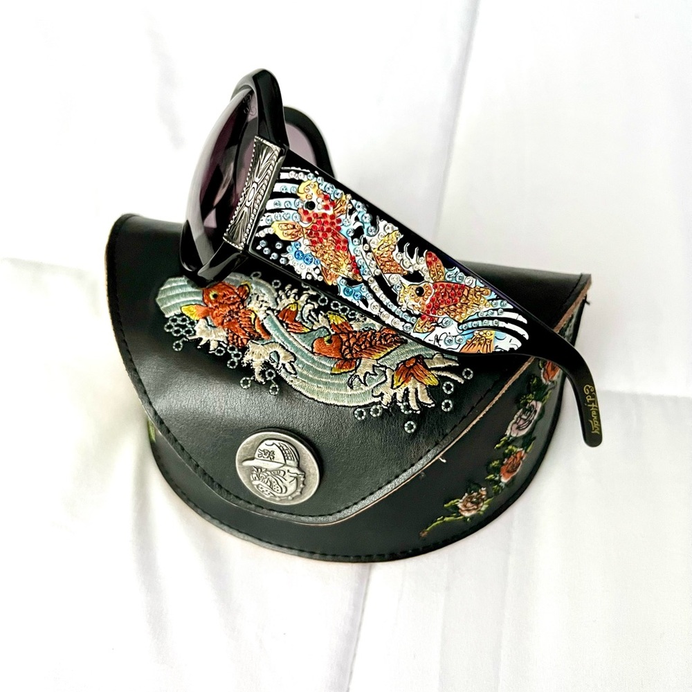Ed Hardy Swarovski crystals Studded black Oversized Sunglasses